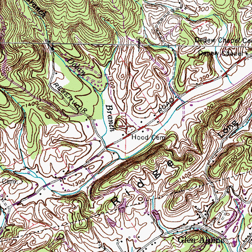Topographic Map of Hood Cemetery, TN