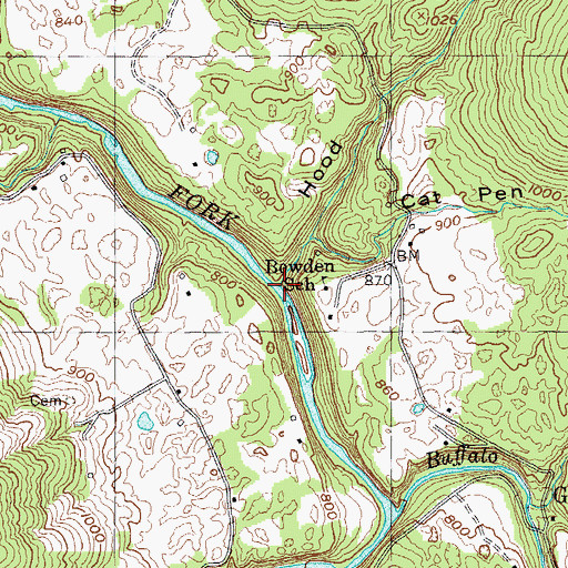 Topographic Map of Hood Hollow, TN