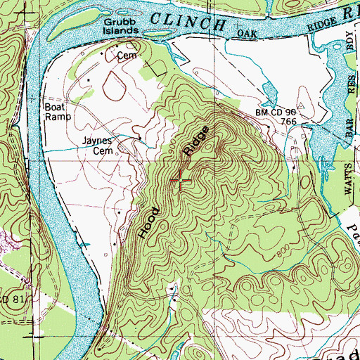 Topographic Map of Hood Ridge, TN