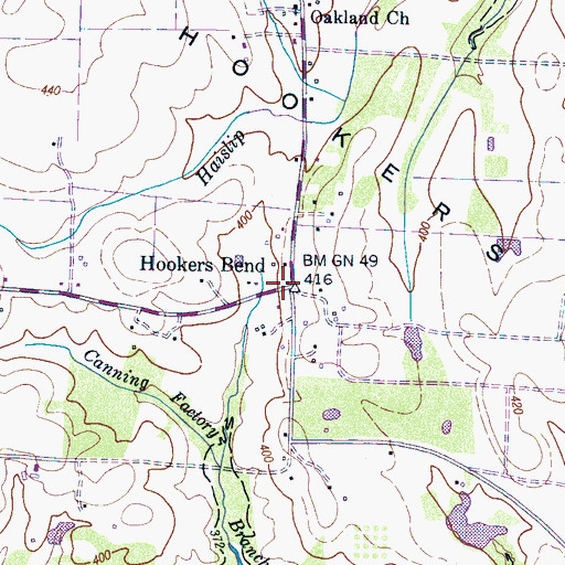 Topographic Map of Hookers Bend, TN