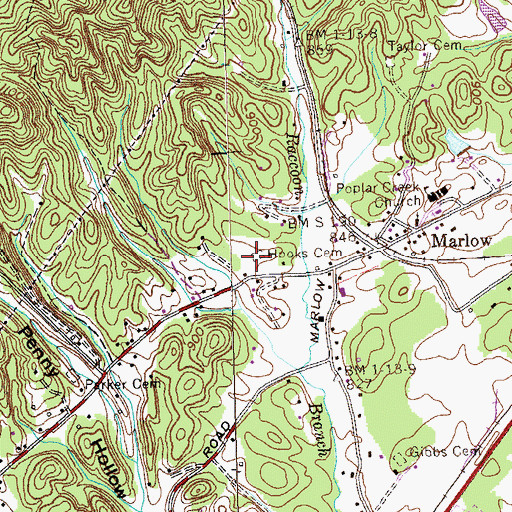 Topographic Map of Hooks Cemetery, TN