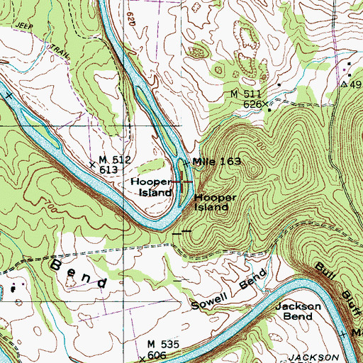 Topographic Map of Hooper Island, TN