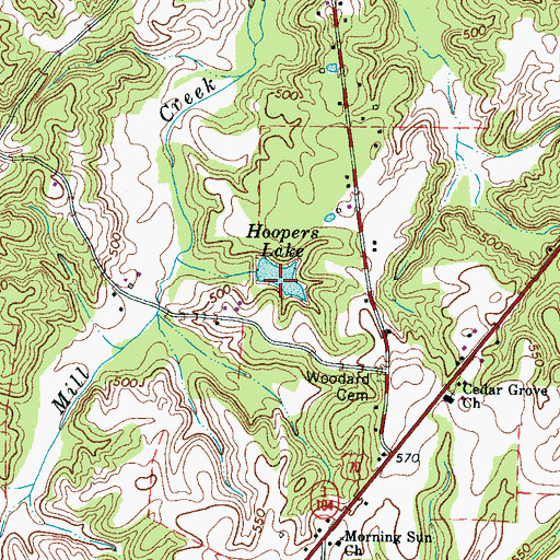 Topographic Map of Hoopers Lake, TN