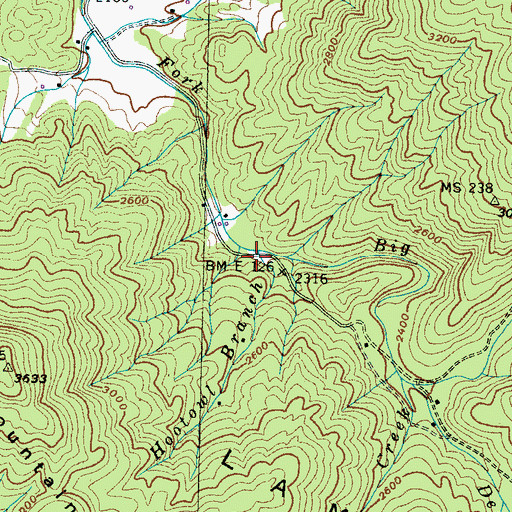Topographic Map of Hootowl Branch, TN