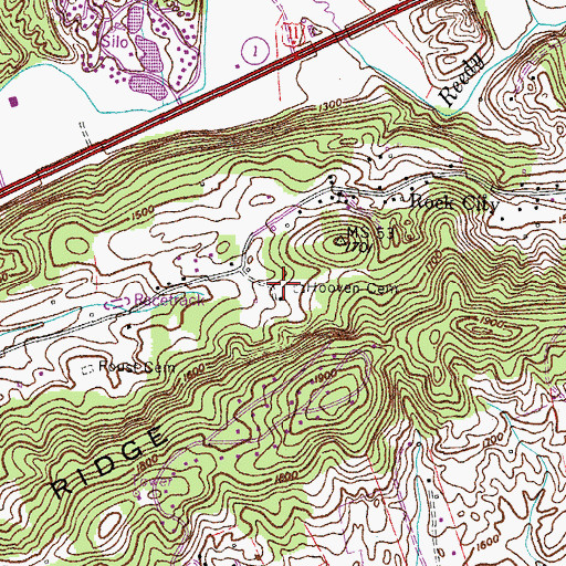 Topographic Map of Hooven Cemetery, TN