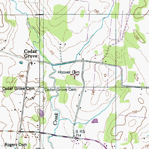 Topographic Map of Hoover Cemetery, TN