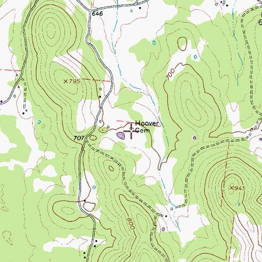 Topographic Map of Hoover Cemetery, TN