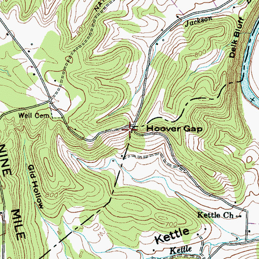 Topographic Map of Hoover Gap, TN