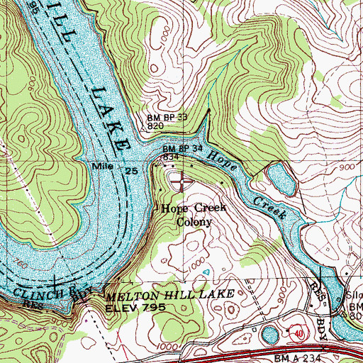 Topographic Map of Hope Creek Colony, TN