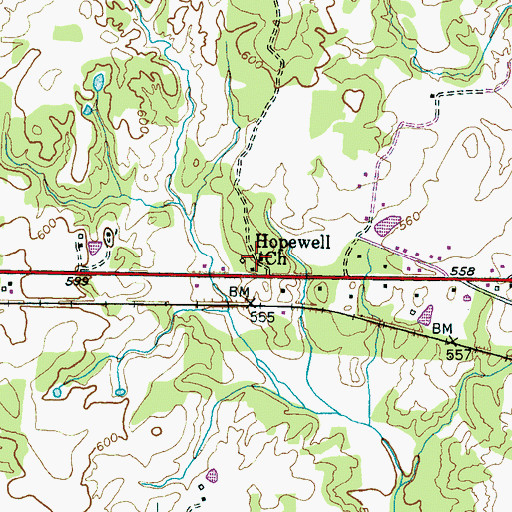 Topographic Map of Hopewell Church, TN