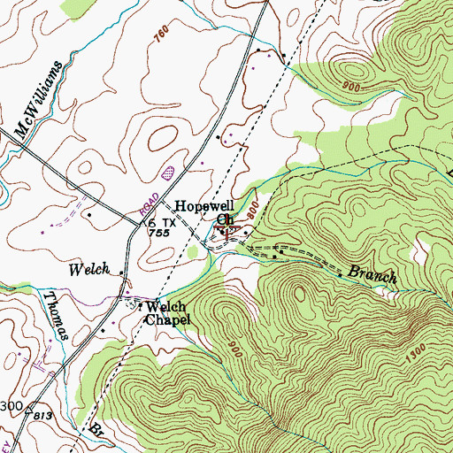 Topographic Map of Hopewell Church, TN