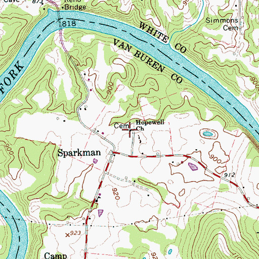 Topographic Map of Hopewell Baptist Church, TN