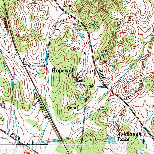 Topographic Map of Hopewell Church, TN