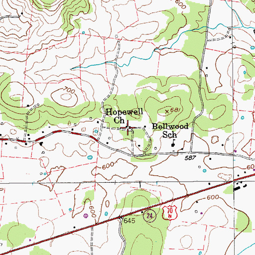 Topographic Map of Hopewell Church, TN