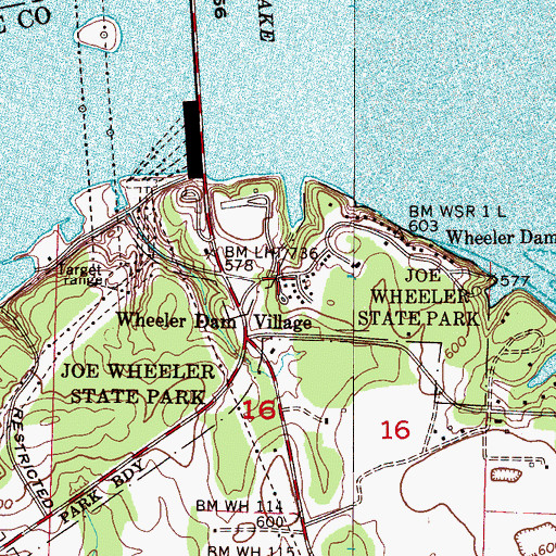 Topographic Map of Wheeler Dam Village, AL