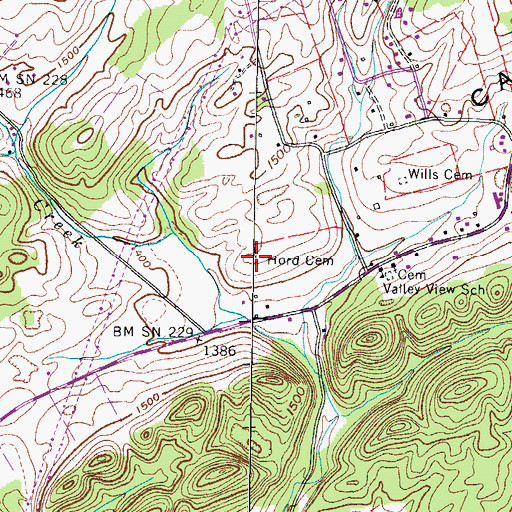 Topographic Map of Hord Cemetery, TN