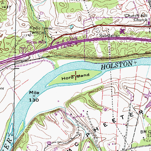 Topographic Map of Hord Island, TN