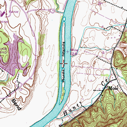 Topographic Map of Hords Islands, TN