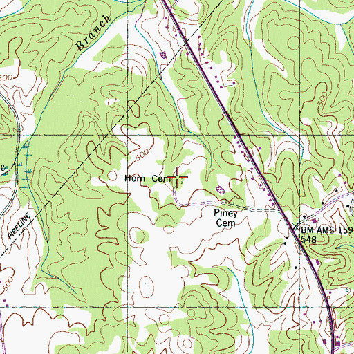 Topographic Map of Horn Cemetery, TN