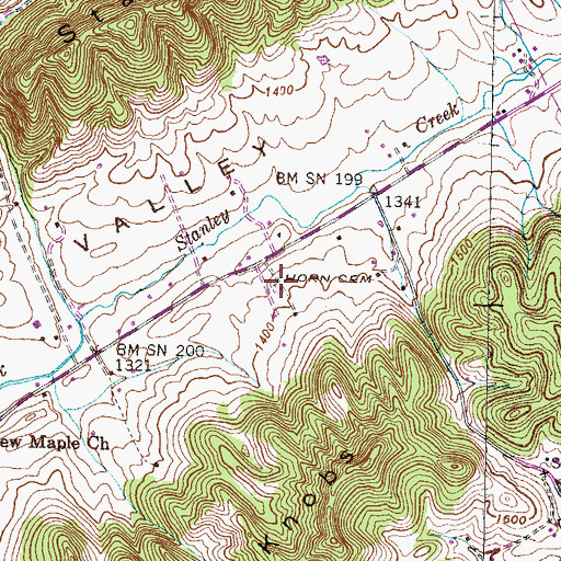 Topographic Map of Horn Cemetery, TN