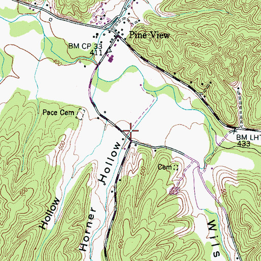 Topographic Map of Horner Hollow, TN