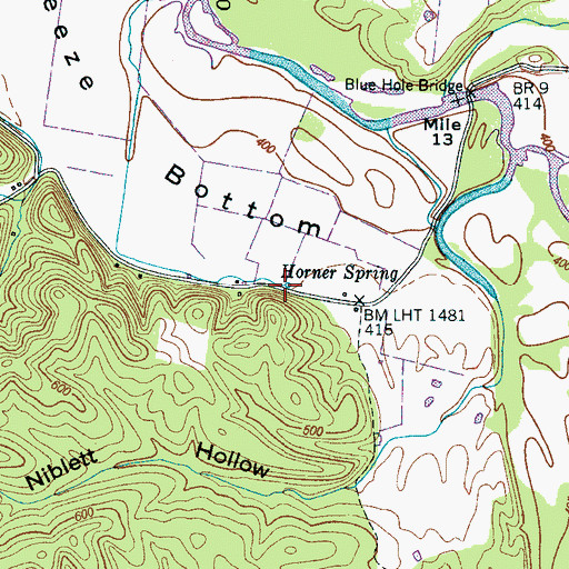 Topographic Map of Horner Spring, TN