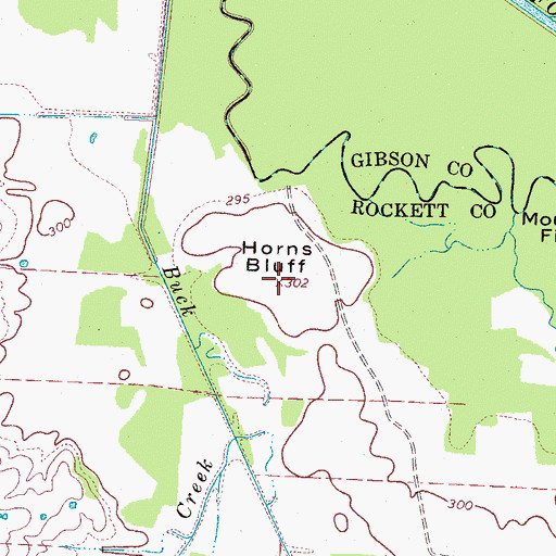 Topographic Map of Horns Bluff, TN