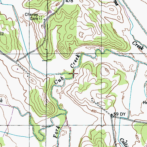 Topographic Map of Horny Head Creek, TN
