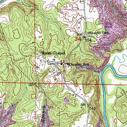 Topographic Map of Wheeler School (historical), AL
