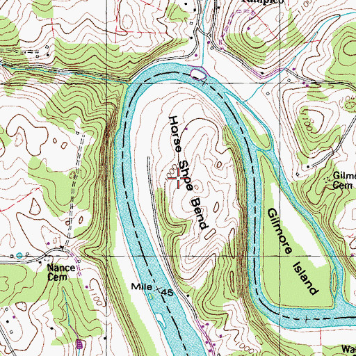 Topographic Map of Horse Shoe Bend, TN