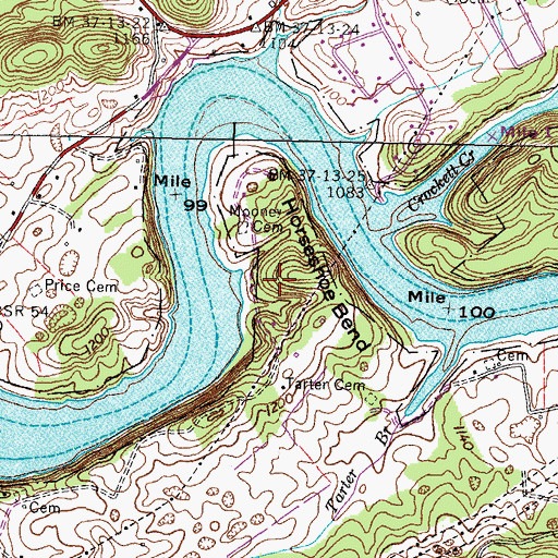 Topographic Map of Horseshoe Bend, TN