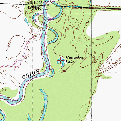 Topographic Map of Horseshoe Lake, TN