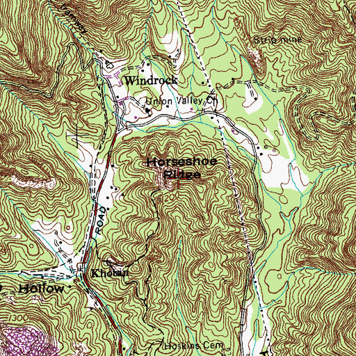 Topographic Map of Horseshoe Ridge, TN