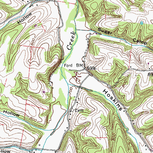 Topographic Map of Hoskins Hollow, TN