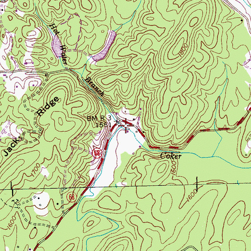 Topographic Map of Hot Water Branch, TN