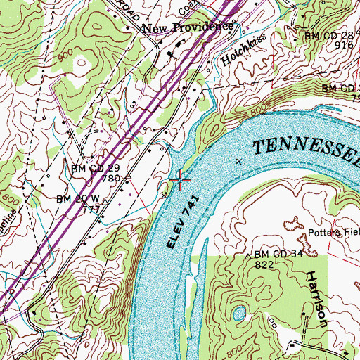 Topographic Map of Hotchkiss Creek, TN