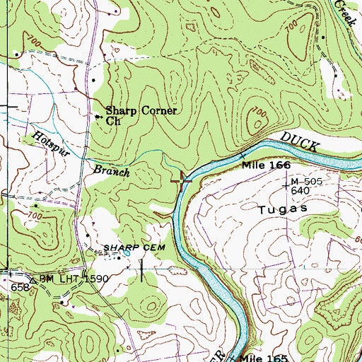 Topographic Map of Hotspur Branch, TN