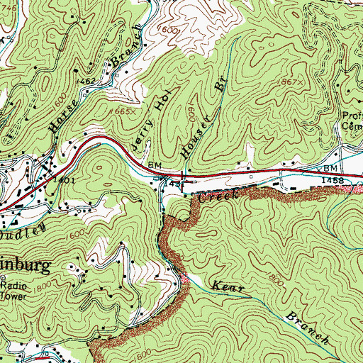 Topographic Map of Houser Branch, TN