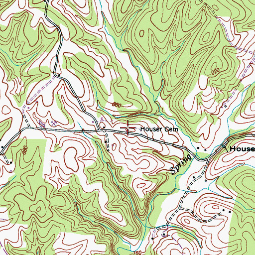 Topographic Map of Houser Cemetery, TN