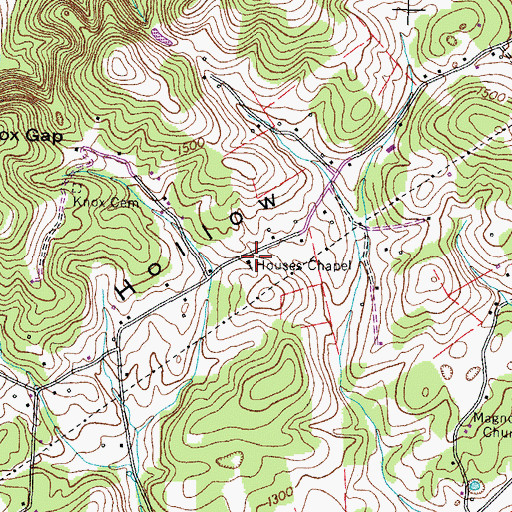 Topographic Map of Houses Chapel, TN