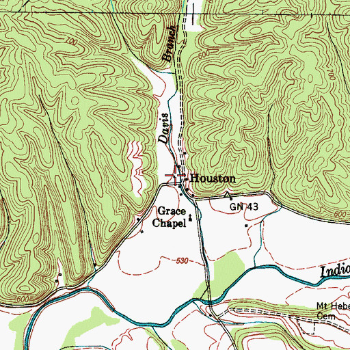 Topographic Map of Houston, TN