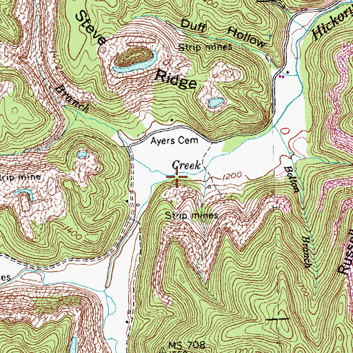 Topographic Map of Houston Ayers Branch, TN