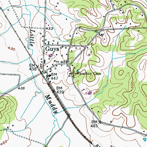 Topographic Map of Houston Cemetery, TN