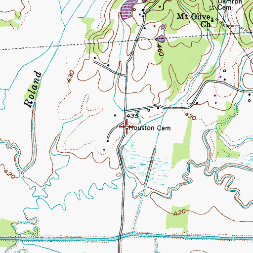 Topographic Map of Houston Cemetery, TN