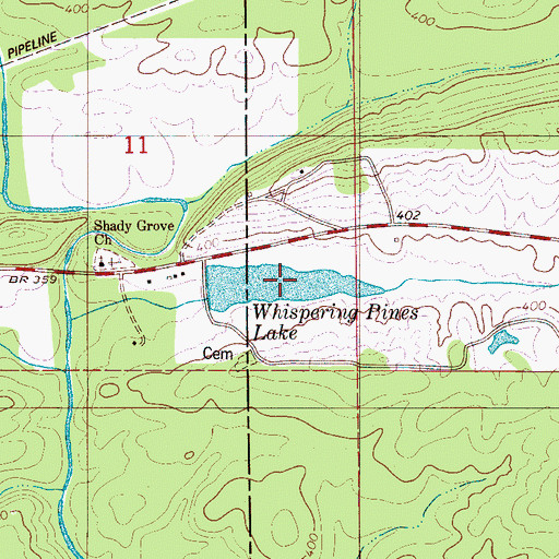 Topographic Map of Whispering Pines Lake, AL