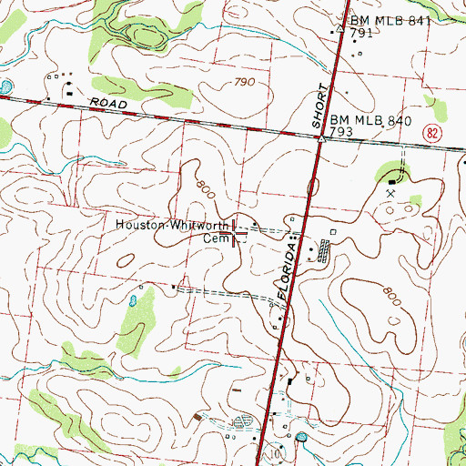 Topographic Map of Houston Whitworth Cemetery, TN