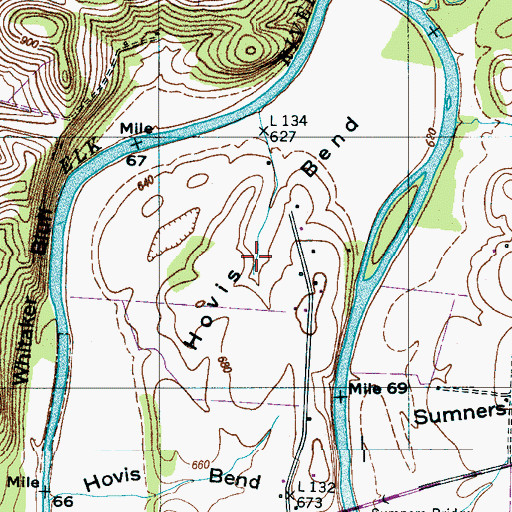 Topographic Map of Hovis Bend, TN