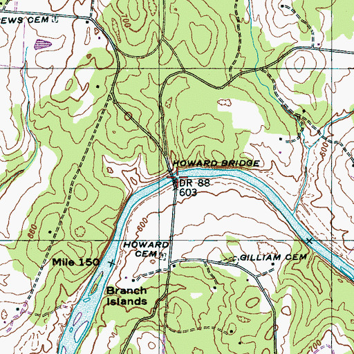 Topographic Map of Howard Bridge, TN