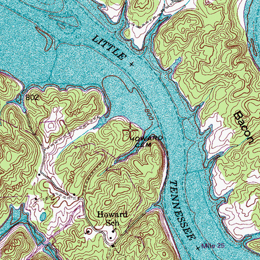Topographic Map of Howard Cemetery, TN