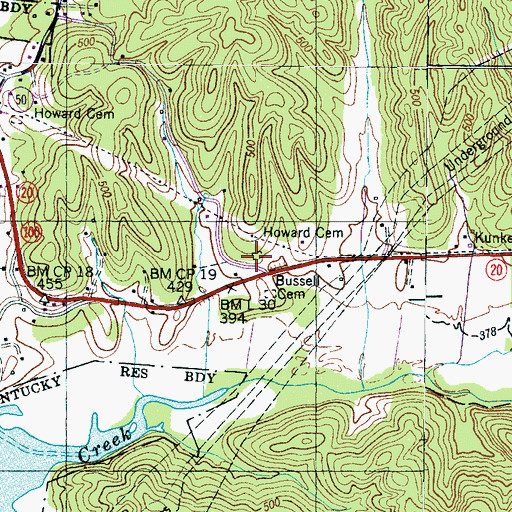 Topographic Map of Howard Cemetery, TN